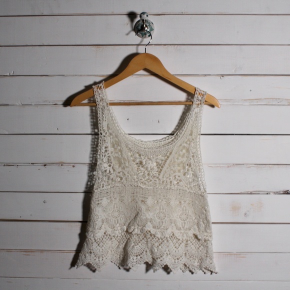SOLD Hand Crochet Cream Top - Picture 1 of 10